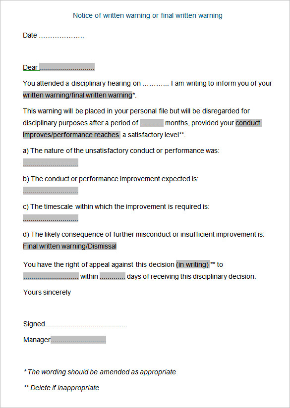 Sample Disciplinary Letter Sample Disciplinary Letter