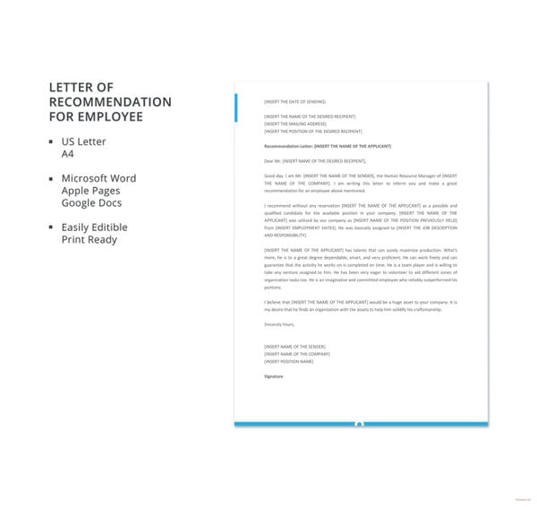 letter of recommendation for employee template