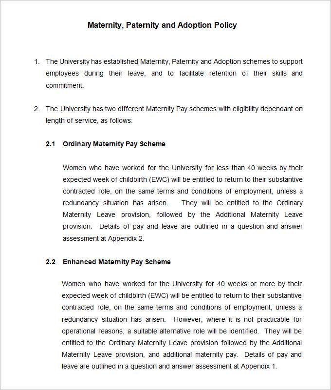 maternity paternity and adoption leave policy and procedure template