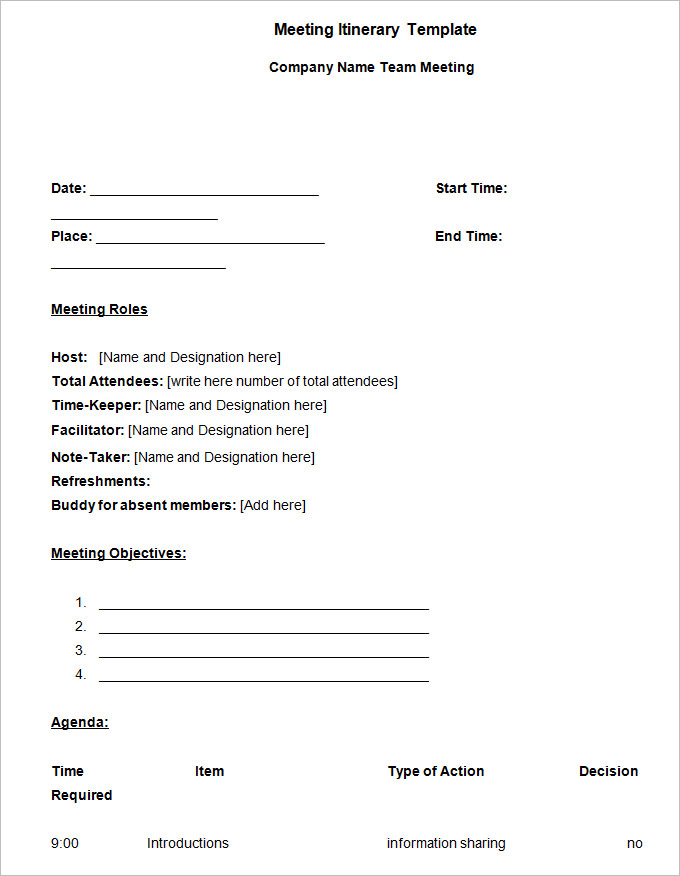 10 Meeting Itinerary Template Word PDF