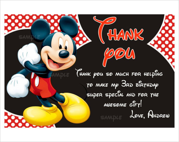 mickey mousedisney thank you card