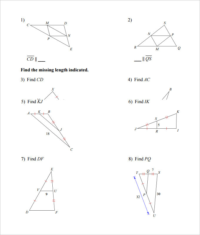 midsegment of a triangle high school worksheet template