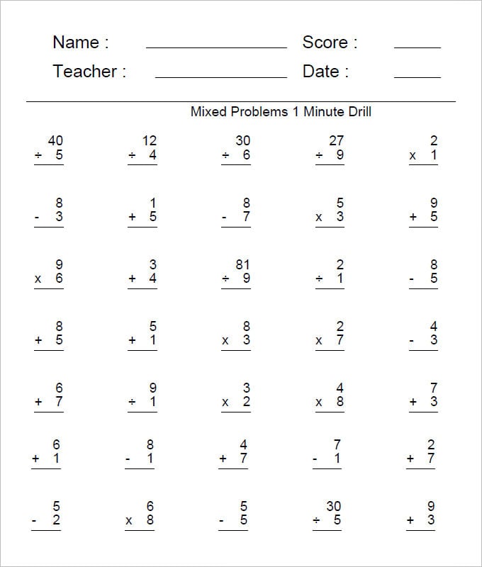 mixed problems addition and subtraction worksheet template
