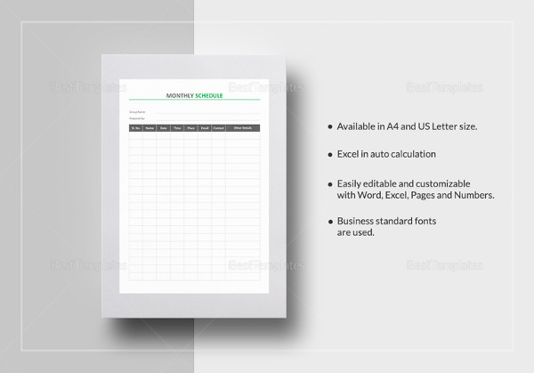 monthly schedule template in word