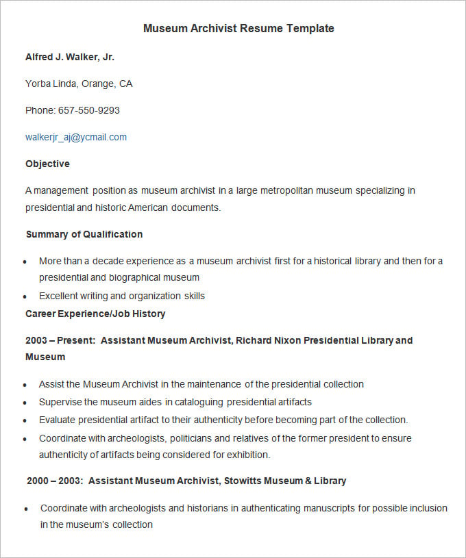museum-archivist-resume-template
