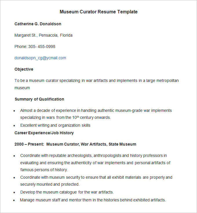 museum-curator-resume-template