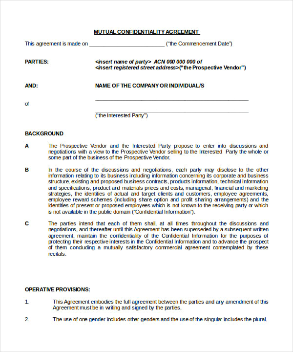 mutual business confidentiality agreement