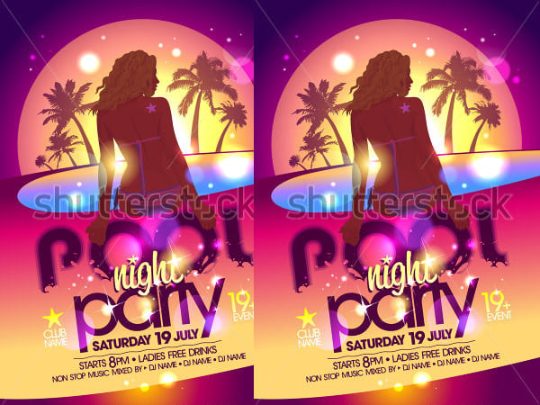 night pool party invitation template
