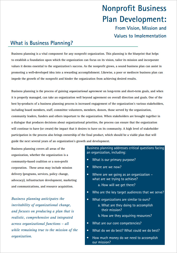 nonprofit business plan development