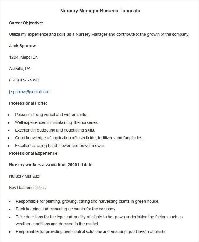 nursery-manager-resume-template