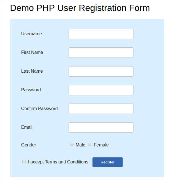 php user registration form