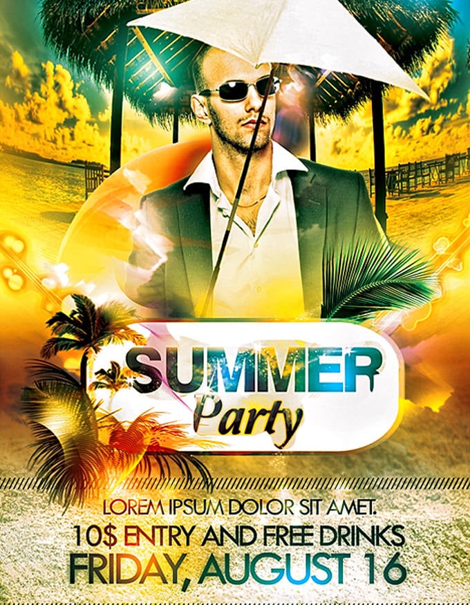 psd summer party simple flyer template