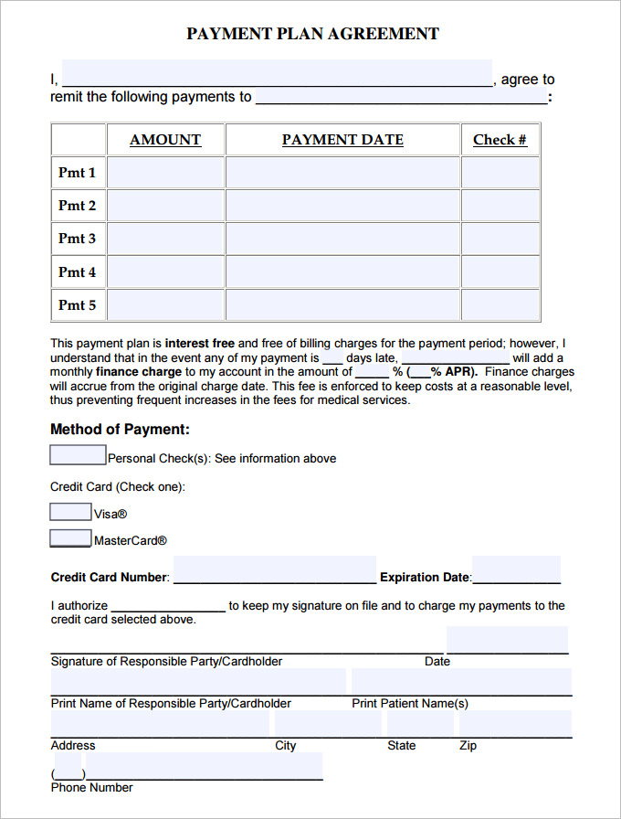 Printable Payment Plan Agreement Template