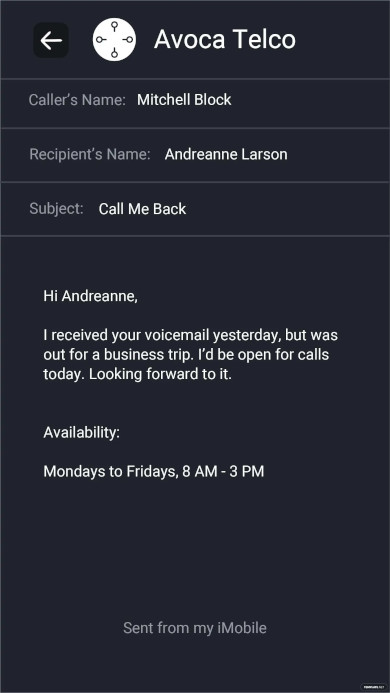 phone message template for email