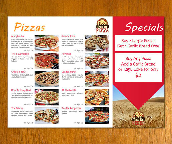 pizza menu template example download