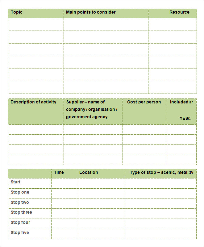 planning guide holiday itinerary template