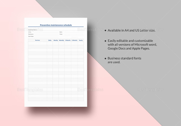 preventive maintenance schedule