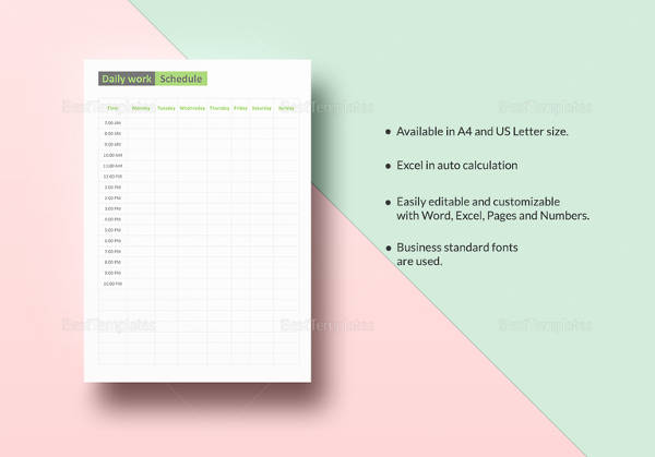 printable daily work schedule template