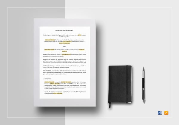 printable employment contract template