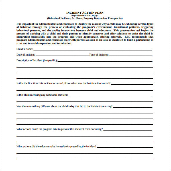 printable incident action plan template
