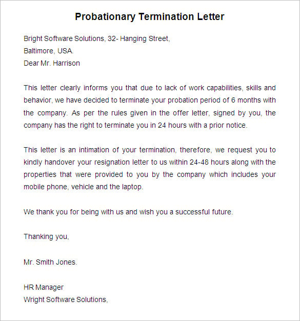 probationary termination letter