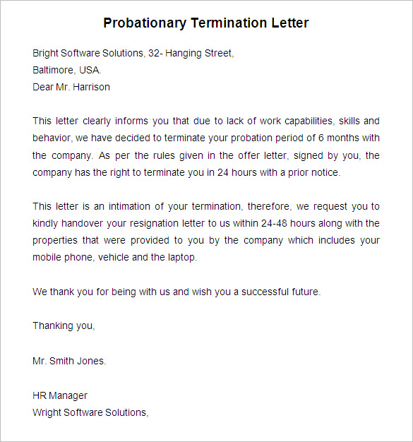 End Of Probationary Period Letter Template