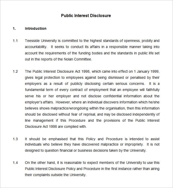 public interest disclosure policy and procedure template