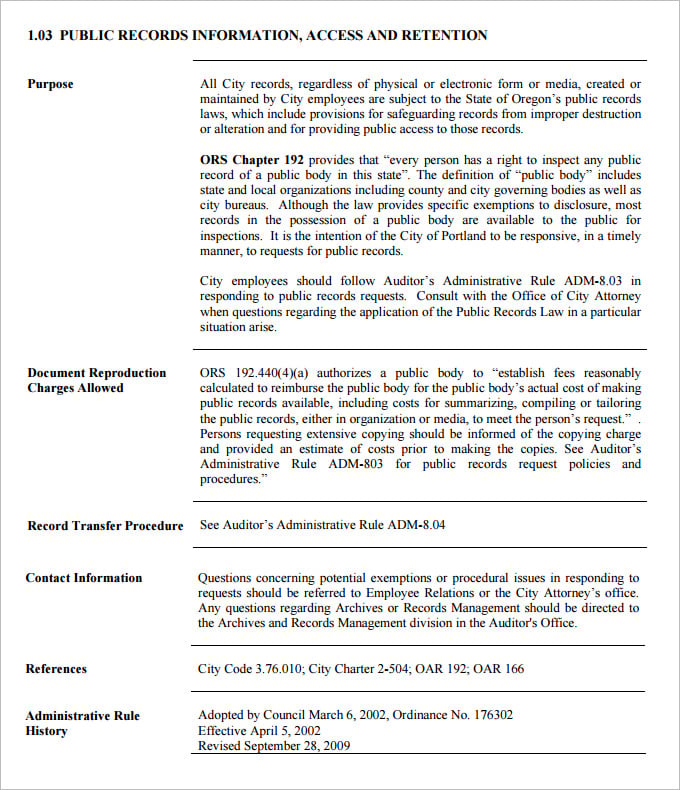 public records information hr rule template