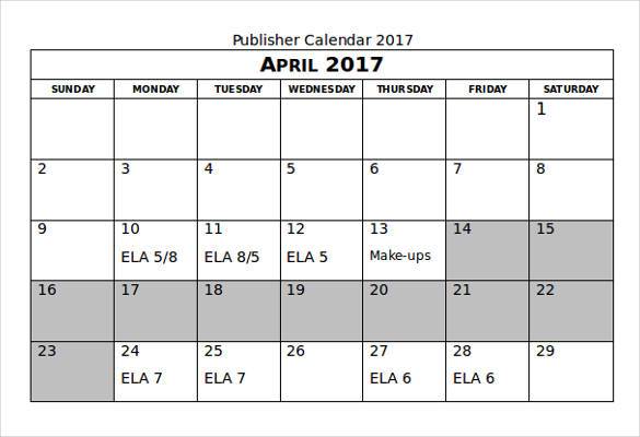 publisher calendar 2017 in word