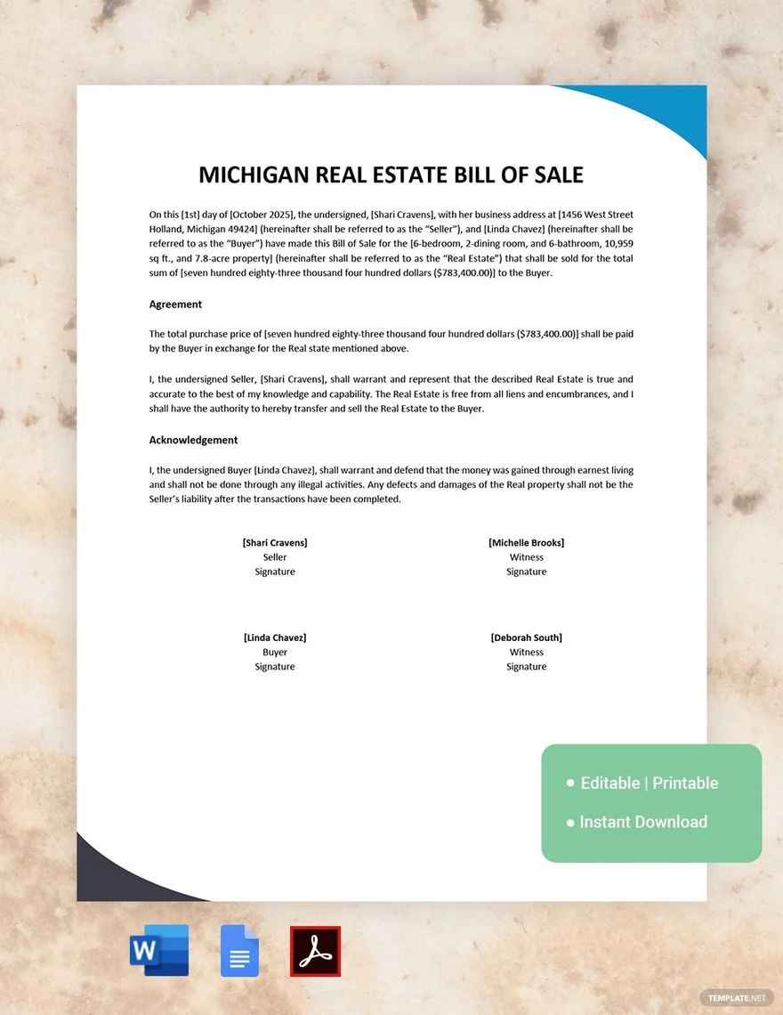 real estate bill of sale template