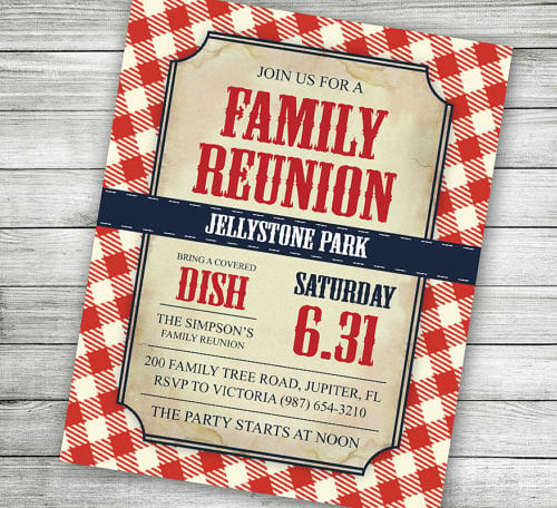 red checkered family reunion invitation template