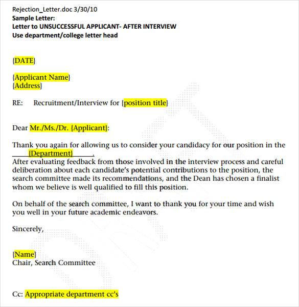 rejection after interview letter1