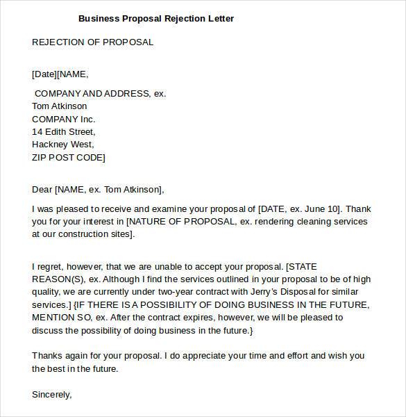 Proposal Rejection Letter Template