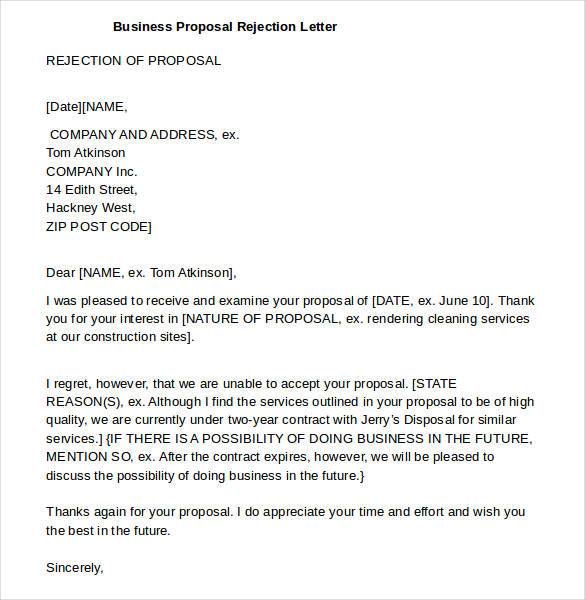 rejection letter for business proposal