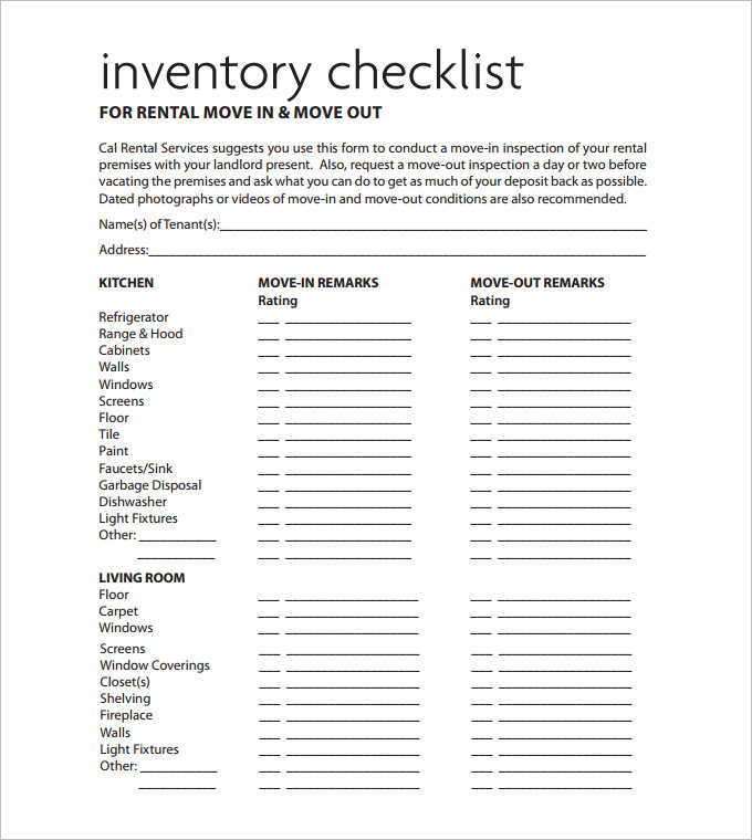 rental inventory template example