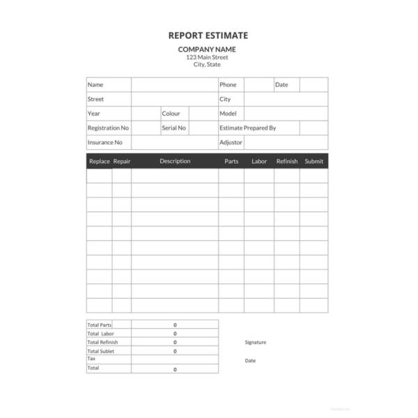 form contract painting for Repair Free    Excel, Word, PDF  Estimate  Templates 20