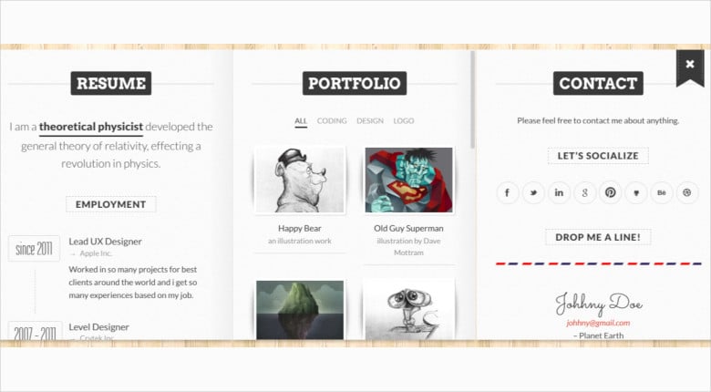 responsive 3d folded vcard wordpress theme