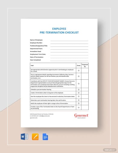 restaurant employee pre termination checklist template