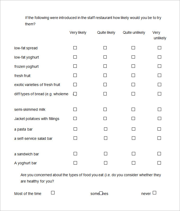 Customer Satisfaction Survey Questionnaire For Food Products FREE 14 