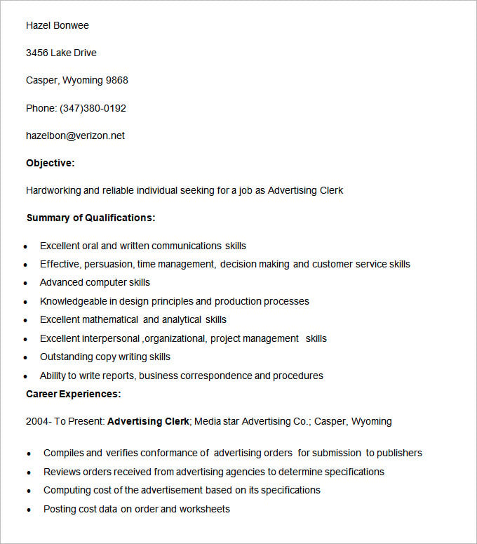 resume-template-for-advertising-clerk