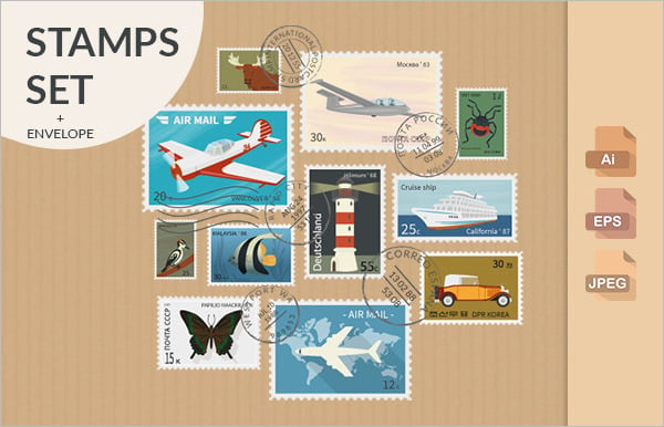 retro postage stamps collection template