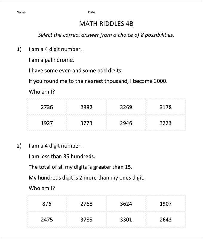 riddles fun math worksheet template