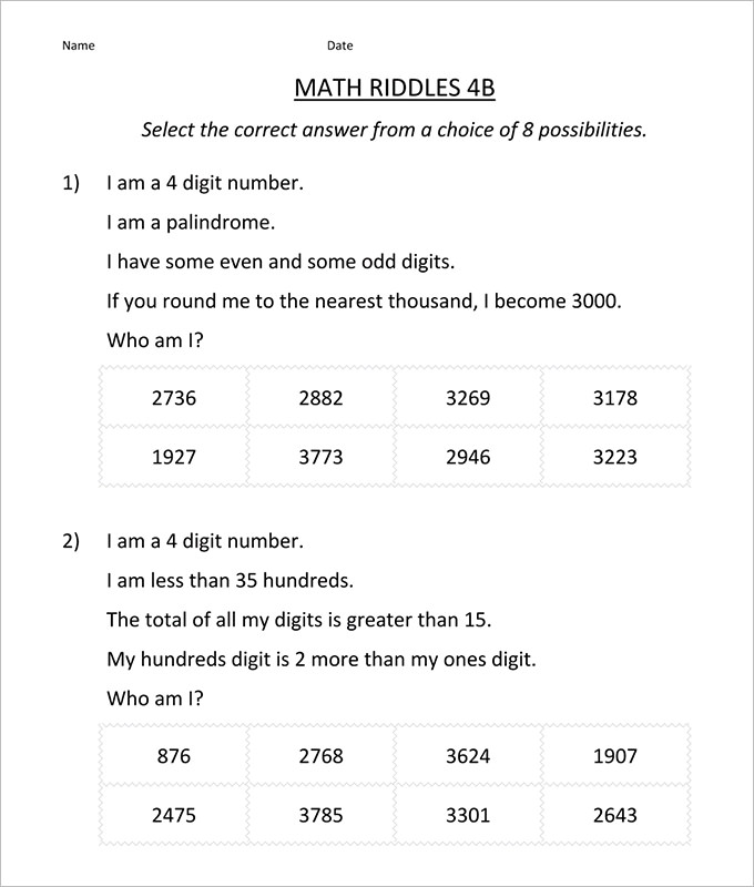 riddles fun math worksheet template