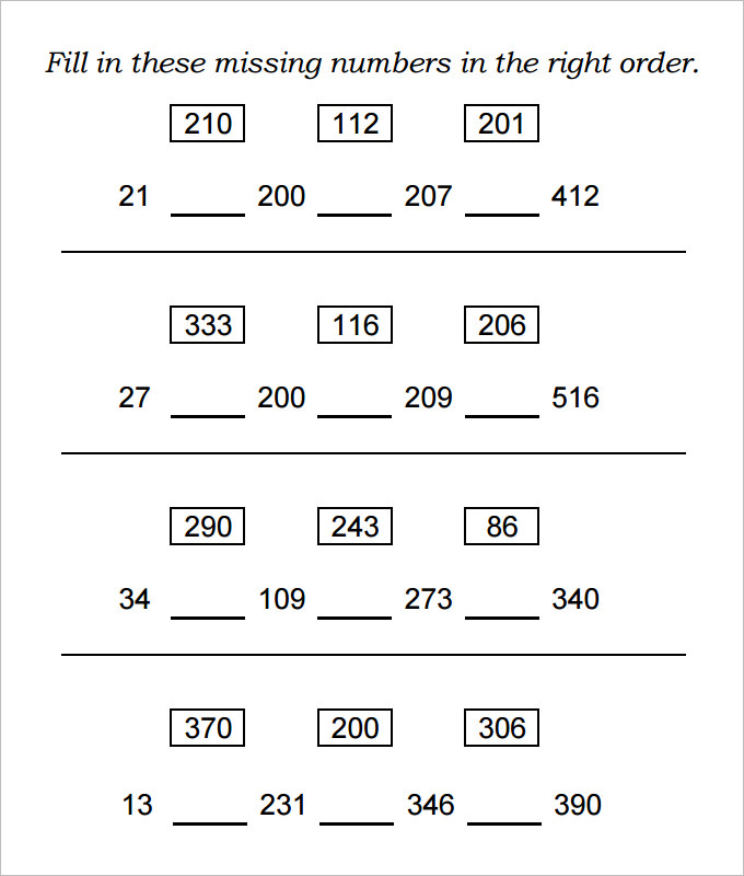 15+ Sample Missing Numbers Worksheet Templates