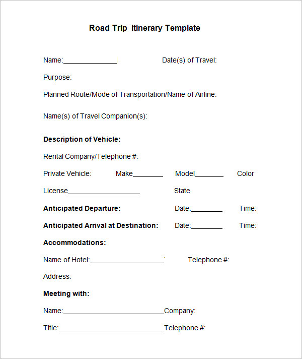 4 Sample Road Trip Itinerary Templates DOC PDF