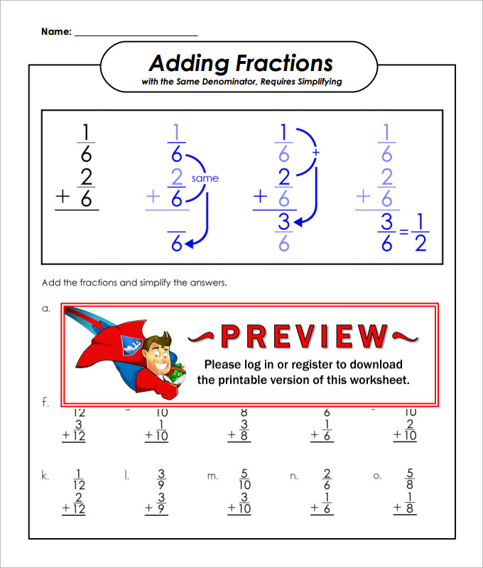 23 Sample Adding Fractions Worksheet Templates | Free PDF, Word ...