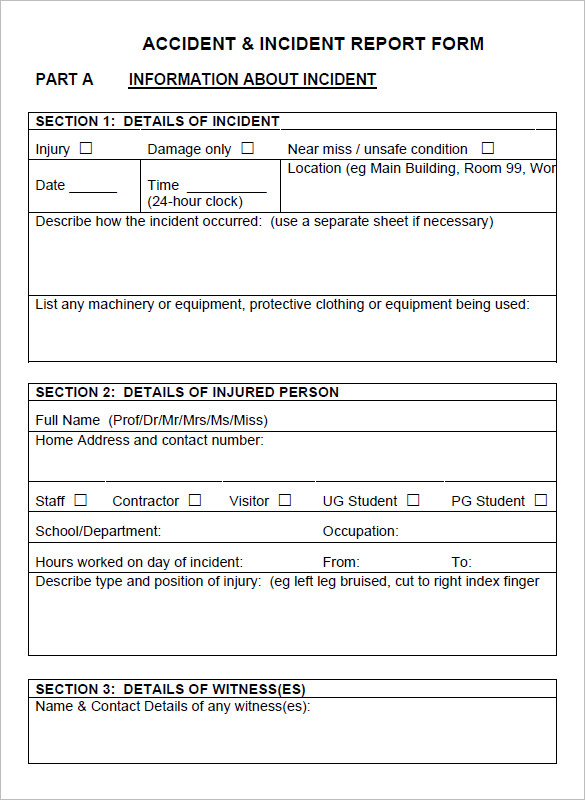 Vehicle Accident Report Template Excel