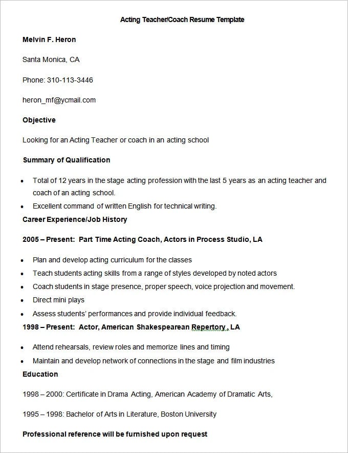 sample-acting-teacher-coach-resume-template