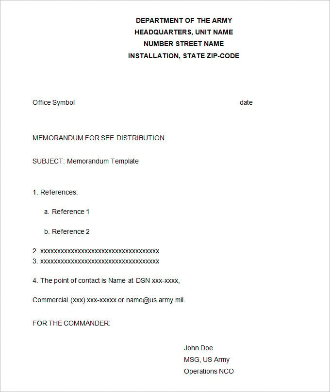 Army Memorandum Template 4 Word PDF Google Docs Documents Download