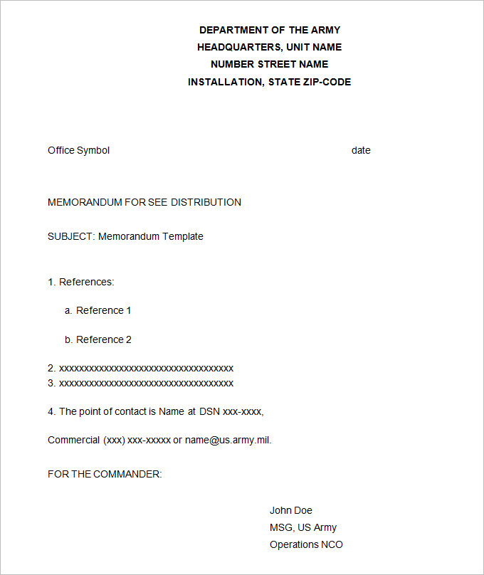 Army Memorandum Template 4+ Word, PDF, Google Docs Documents Download